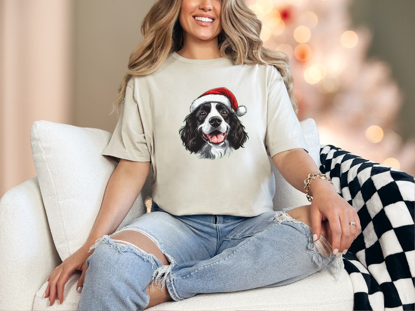 T-Shirt Sand / S Black and White Springer Spaniel Tee
