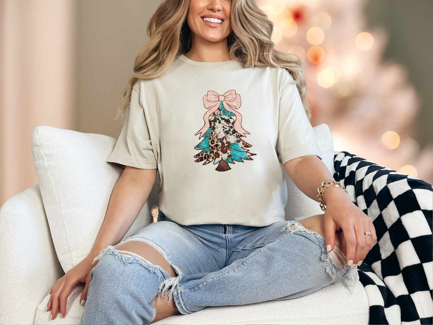 T-Shirt Sand / S Cow Print Tree Tee