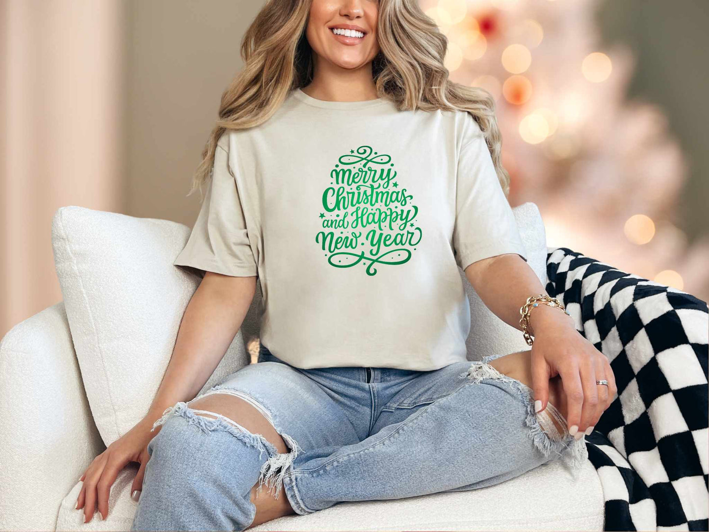 T-Shirt Sand / S Merry Christmas Happy New Year Tee