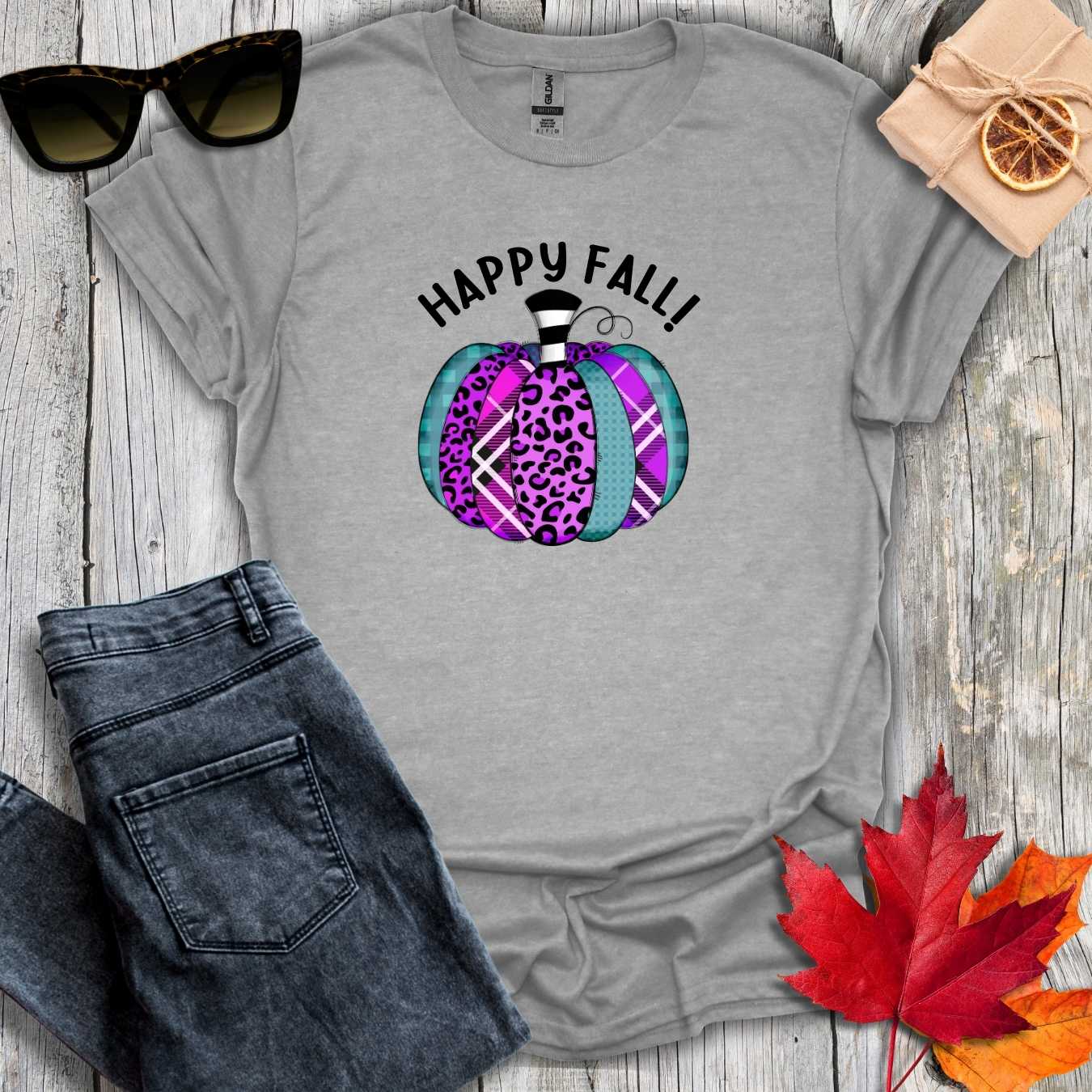 T-Shirt Sport Grey / S Happy Fall Purple Cheetah Tee