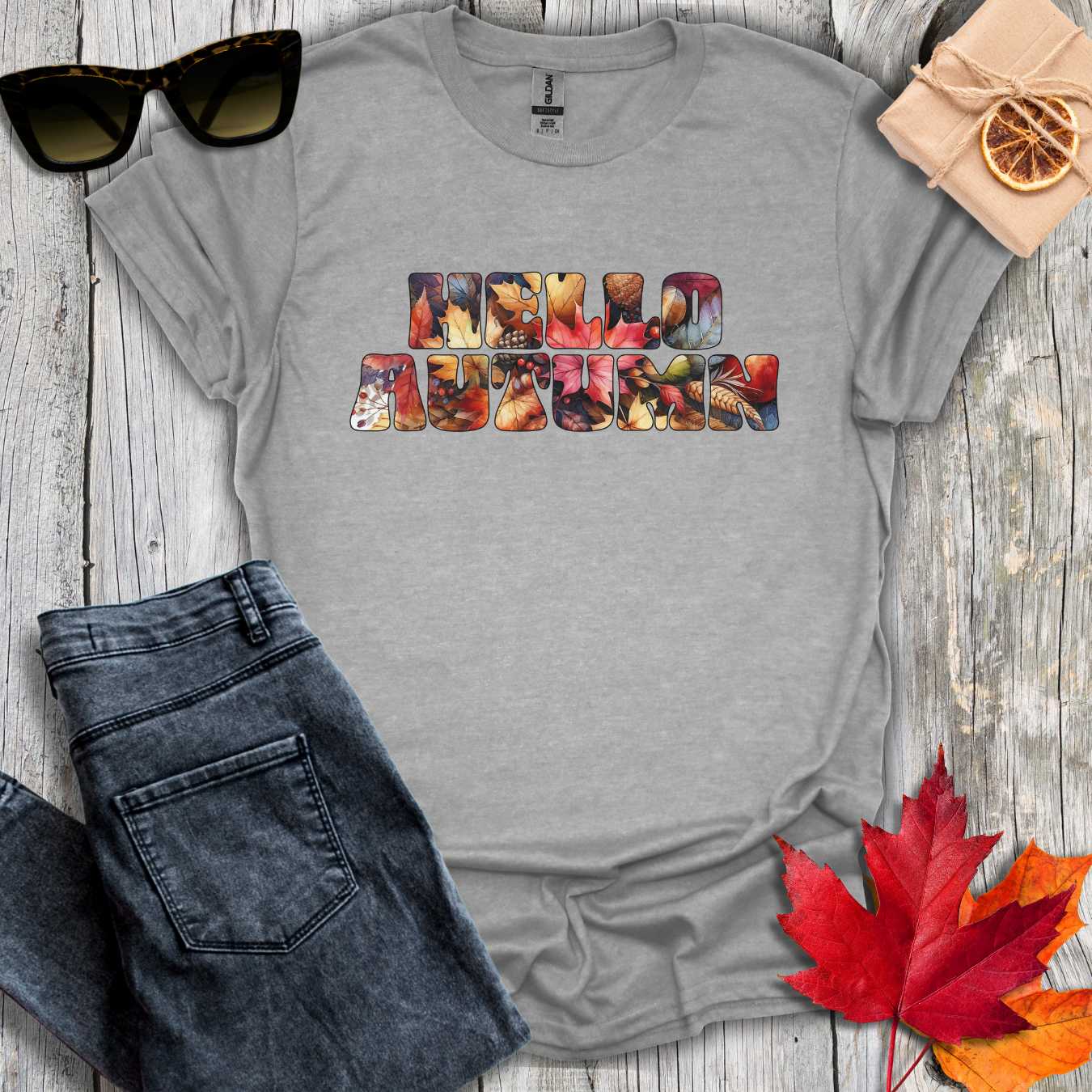 T-Shirt Sport Grey / S Hello Autumn Leaf Inlay Tee