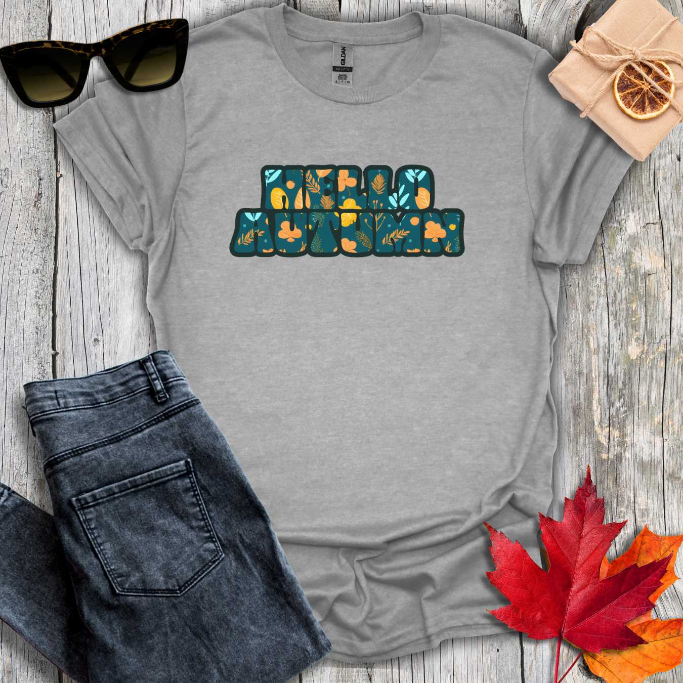 T-Shirt Sport Grey / S Hello Autumn Teal Inlay Tee