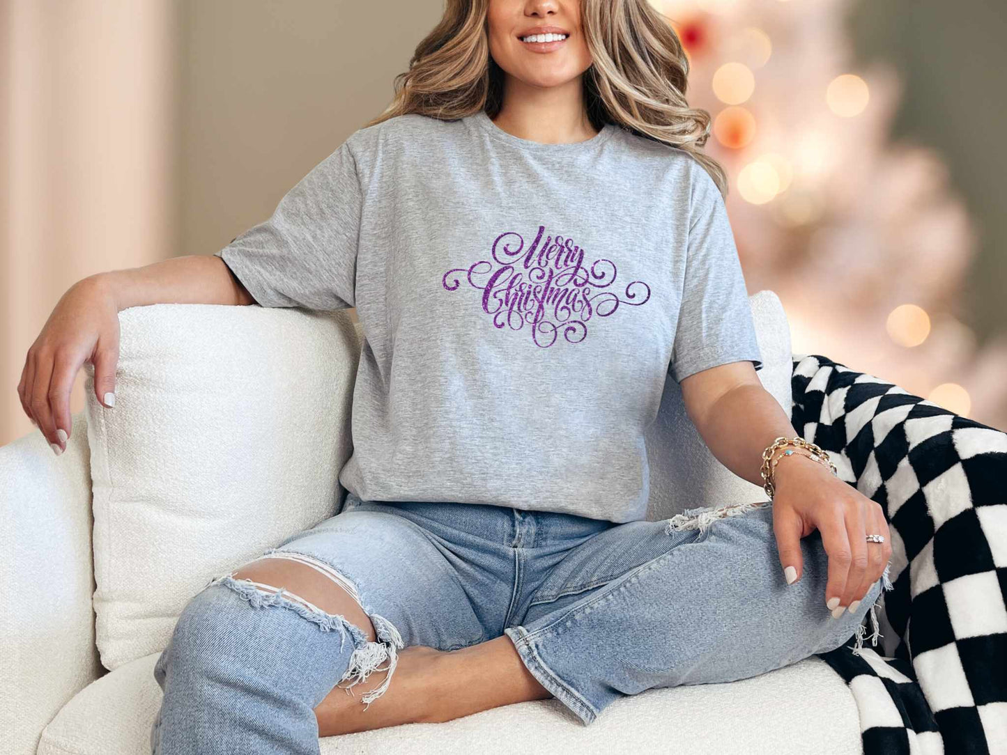 T-Shirt Sport Grey / S Purple Glitter Merry Christmas Tee