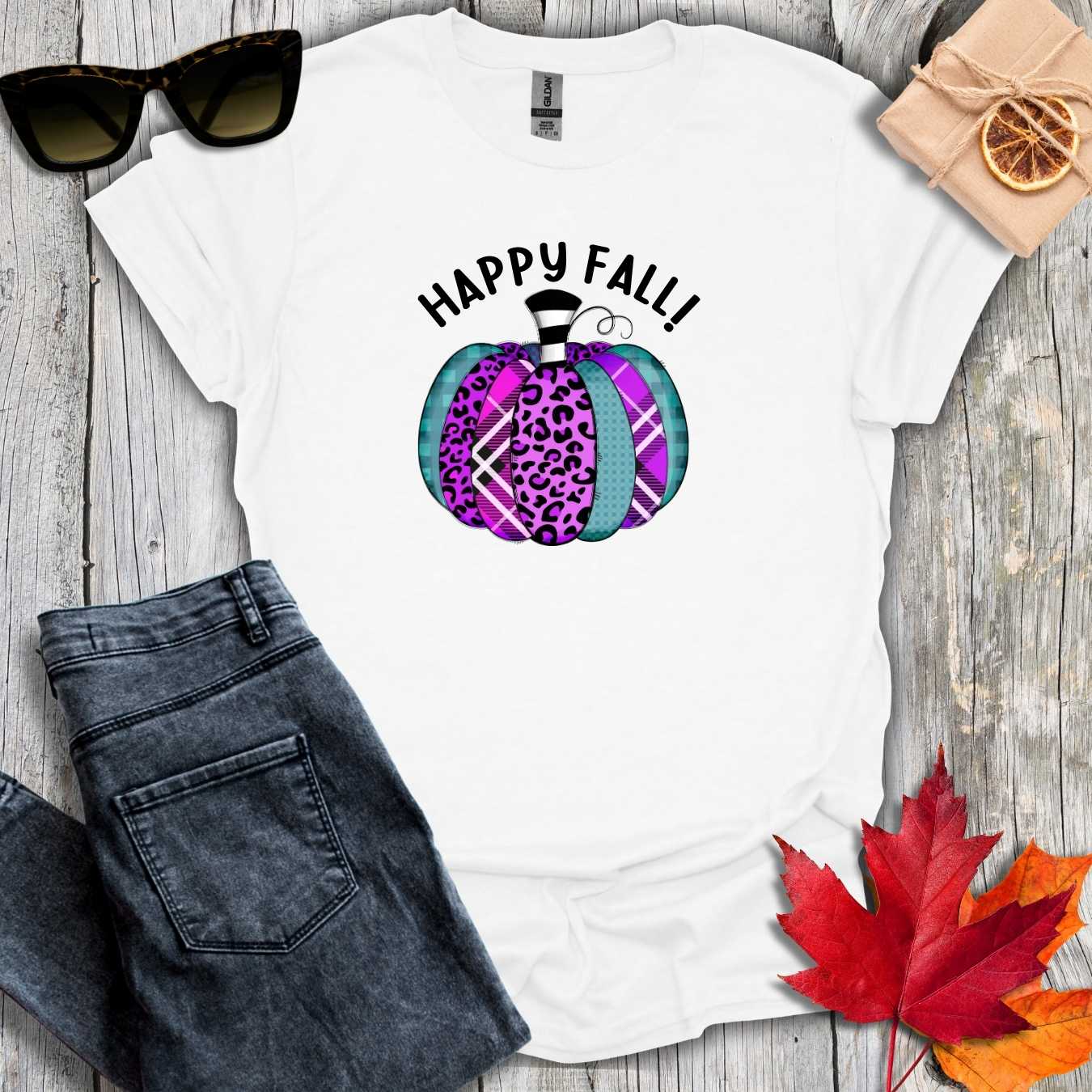 T-Shirt White / S Happy Fall Purple Cheetah Tee