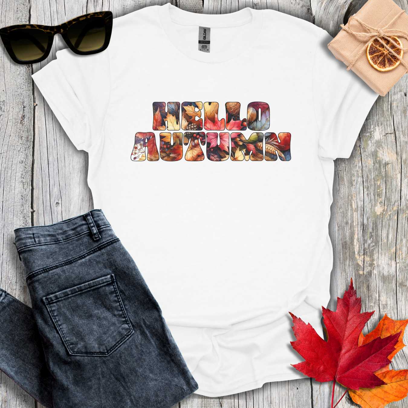 T-Shirt White / S Hello Autumn Leaf Inlay Tee
