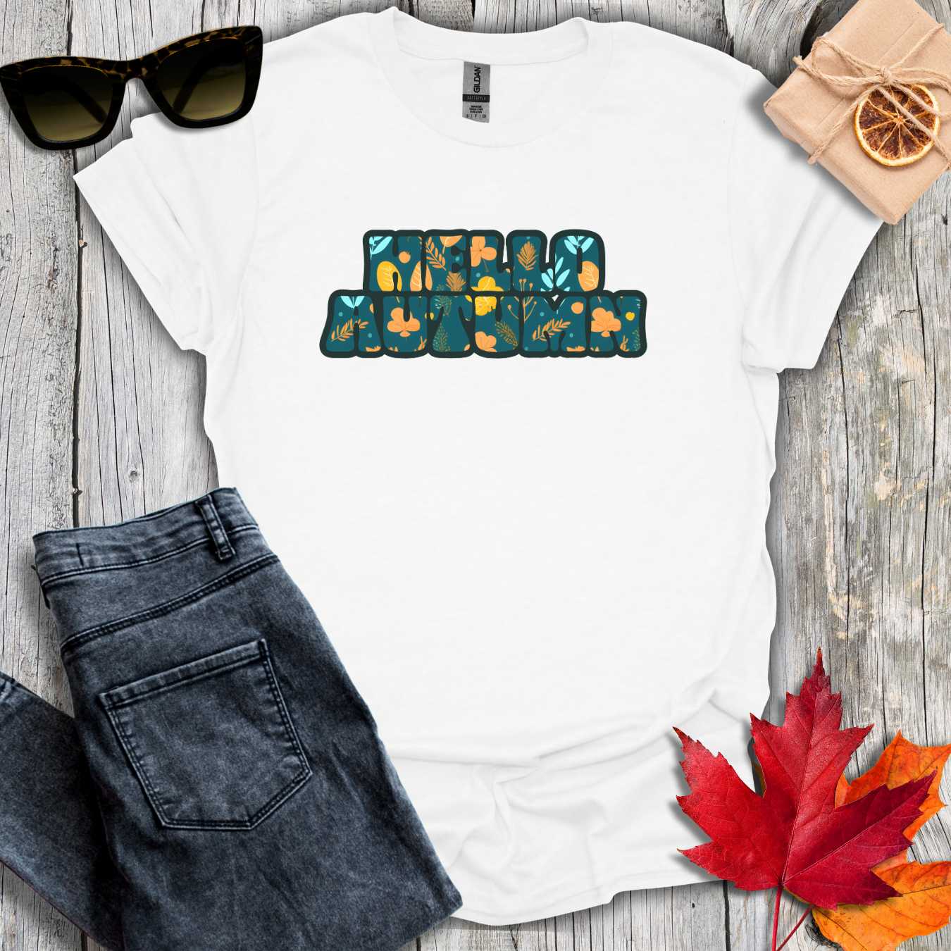 T-Shirt White / S Hello Autumn Teal Inlay Tee