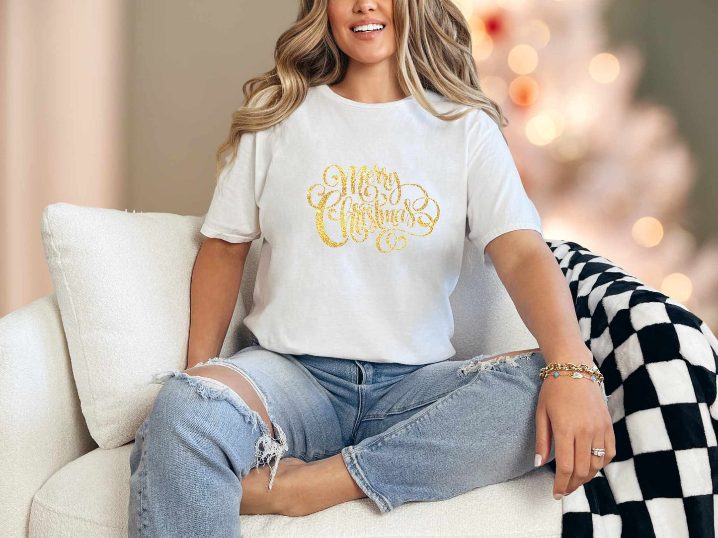 T-Shirt White / S Merry Christmas Gold Tee