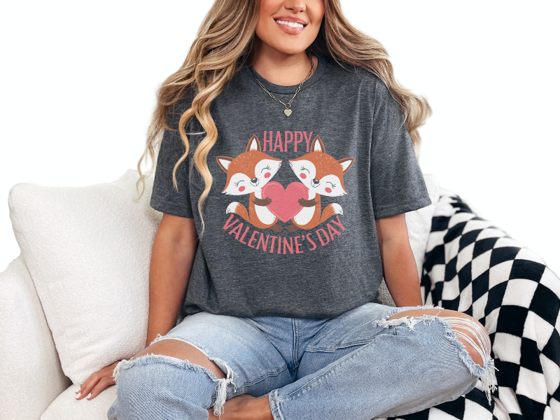 Dark Heather T-shirt Fox Valentines Tee