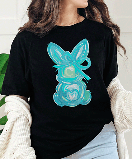 T-Shirt Black / S Brushstroke Easter Bunny Coquette Teal Tee