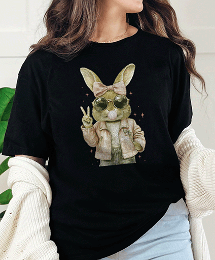 T-Shirt Black / S Bunny Blowing Bubble Gum Peace Sign Tee