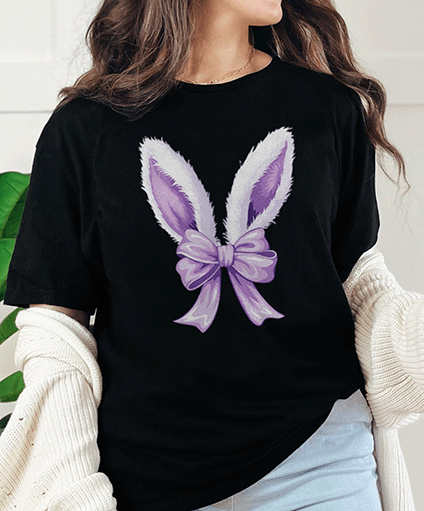 T-Shirt Black / S Bunny Ears And Bow Tee