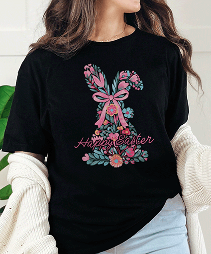 T-Shirt Black / S Bunny Happy Easter Coquette Tee