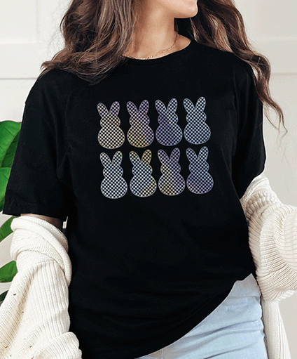 T-Shirt Black / S Checkered Bunny Abstract Tee