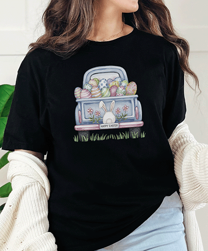 T-Shirt Black / S Happy Easter Back Of Truck Watercolor Tee