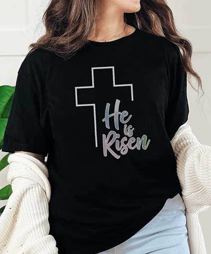 T-Shirt Black / S He is Risen with Cross Tee