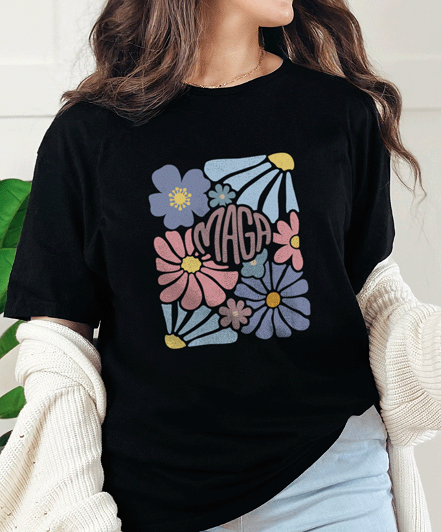 T-Shirt Black / S MAGA Boho Flowers Tee