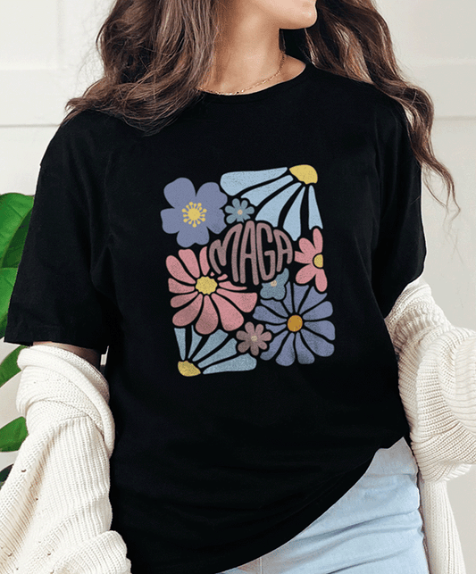 T-Shirt Black / S MAGA With Flowers Tee
