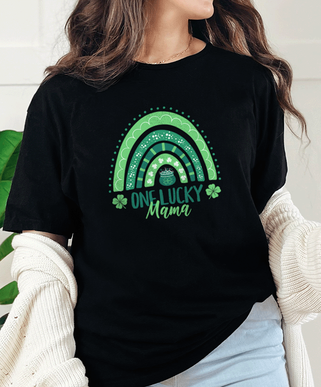 T-Shirt Black / S One Lucky Mama Rainbow Tee