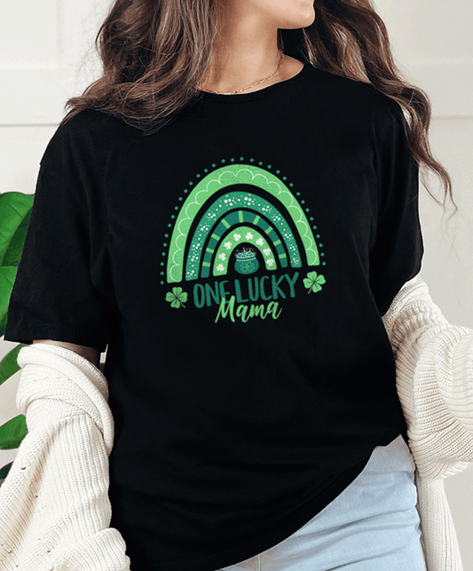 T-Shirt Black / S One Lucky Mama Rainbow Tee