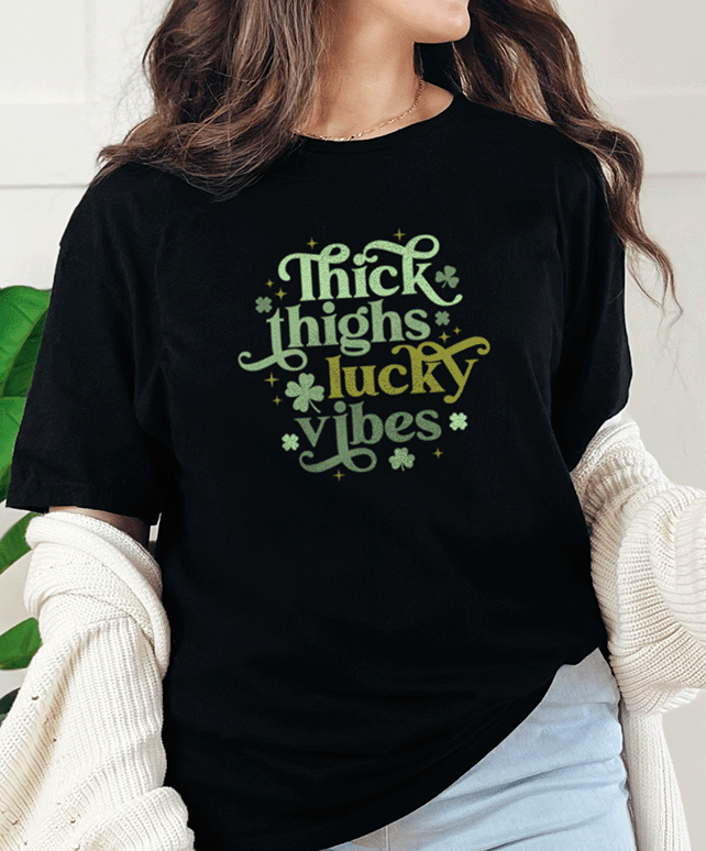 T-Shirt Black / S Thick Thighs Lucky Vibes Tee