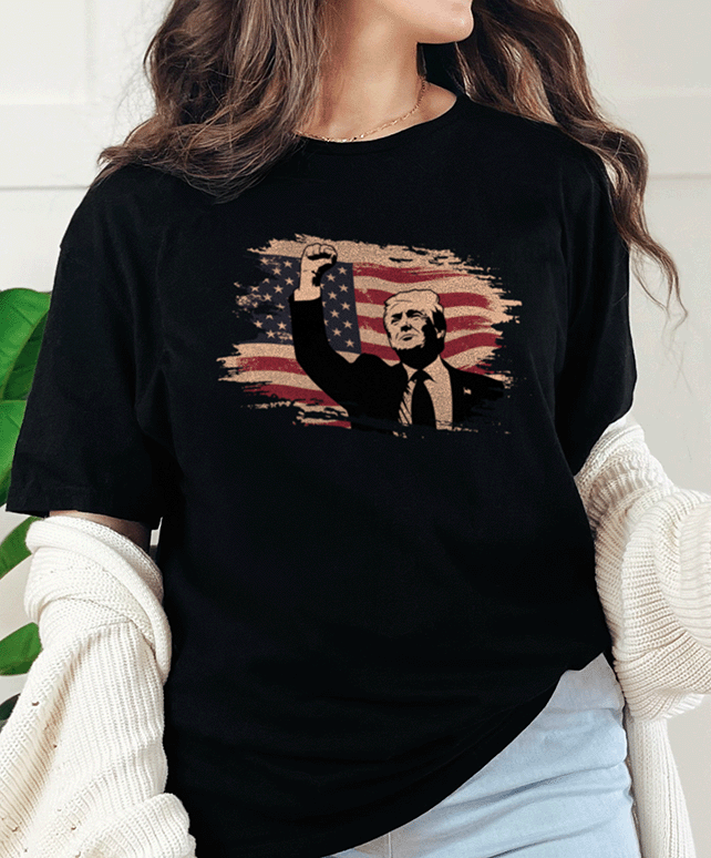 T-Shirt Black / S Trump and American Flag Tee