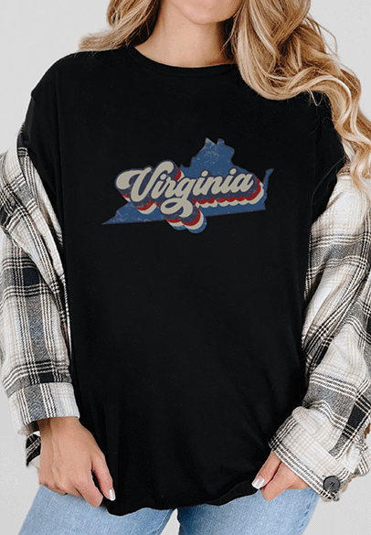 T-Shirt Black / S Virginia Retro Blue Short Sleeve Tee