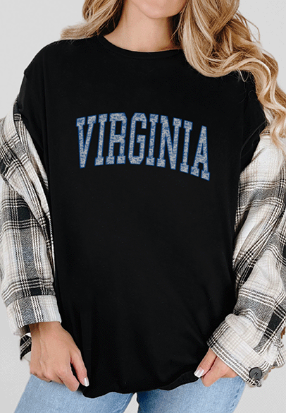 T-Shirt Black / S Virginia with Floral Inlay Short Sleeve Tee