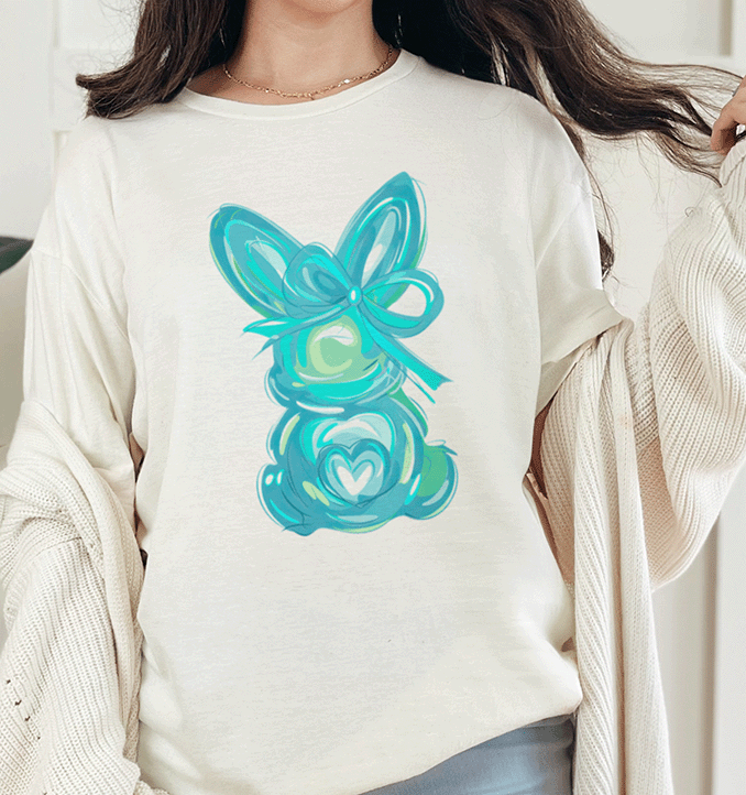 T-Shirt Brushstroke Easter Bunny Coquette Teal Tee