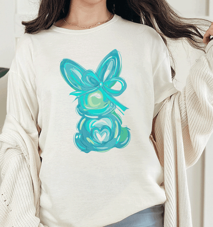 T-Shirt Brushstroke Easter Bunny Coquette Teal Tee