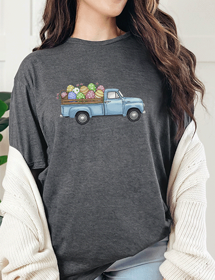T-Shirt Dark Heather / S Blue Truck With Easter Eggs Tee