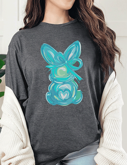T-Shirt Dark Heather / S Brushstroke Easter Bunny Coquette Teal Tee