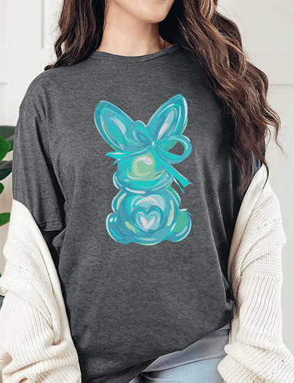 T-Shirt Dark Heather / S Brushstroke Easter Bunny Coquette Teal Tee