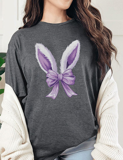 T-Shirt Dark Heather / S Bunny Ears And Bow Tee
