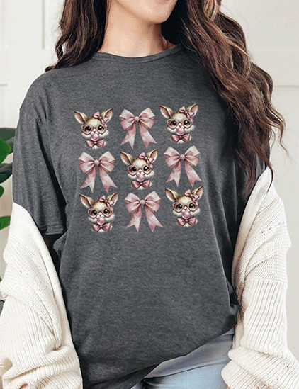 T-Shirt Dark Heather / S Coquette Easter Pattern Bow and Bubble Gum Tee
