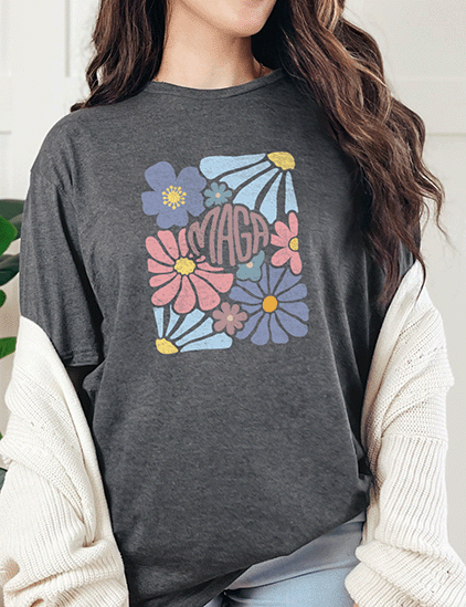 T-Shirt Dark Heather / S MAGA Boho Flowers Tee