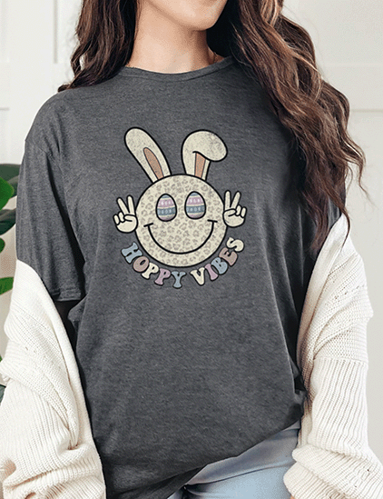 T-Shirt Dark Heather / S Retro Distressed Hoppy Vibes Tee