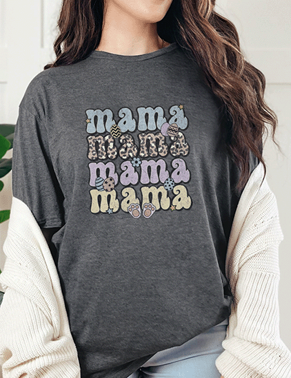 T-Shirt Dark Heather / S Retro Distressed Mama Repeated Tee