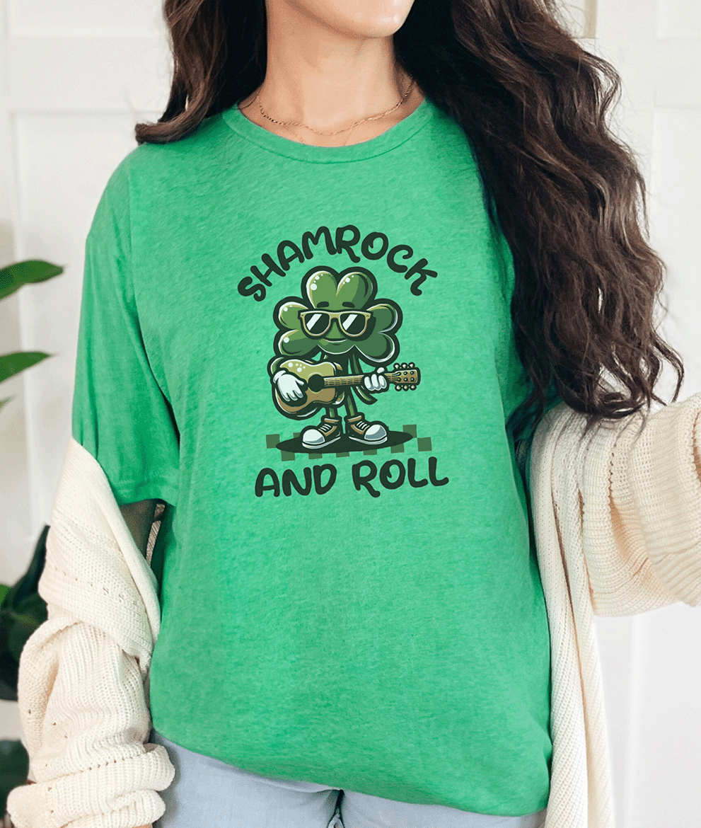 T-Shirt Heather Irish Green / S Shamrock and Roll Playing Guitar Tee