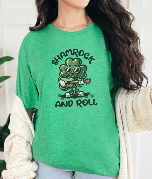 T-Shirt Heather Irish Green / S Shamrock and Roll Playing Guitar Tee