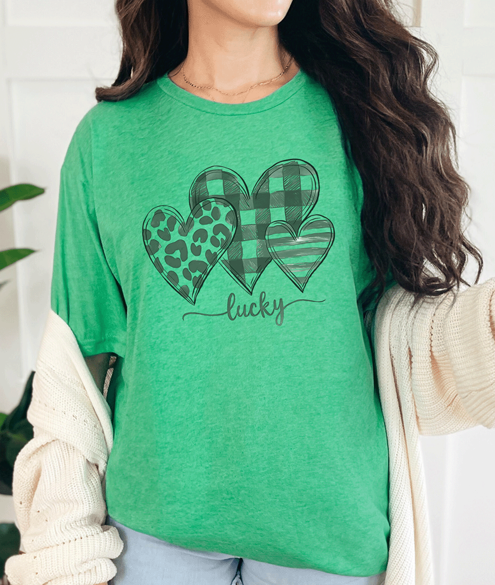 T-Shirt Heather Irish Green / S Three Hearts Tee