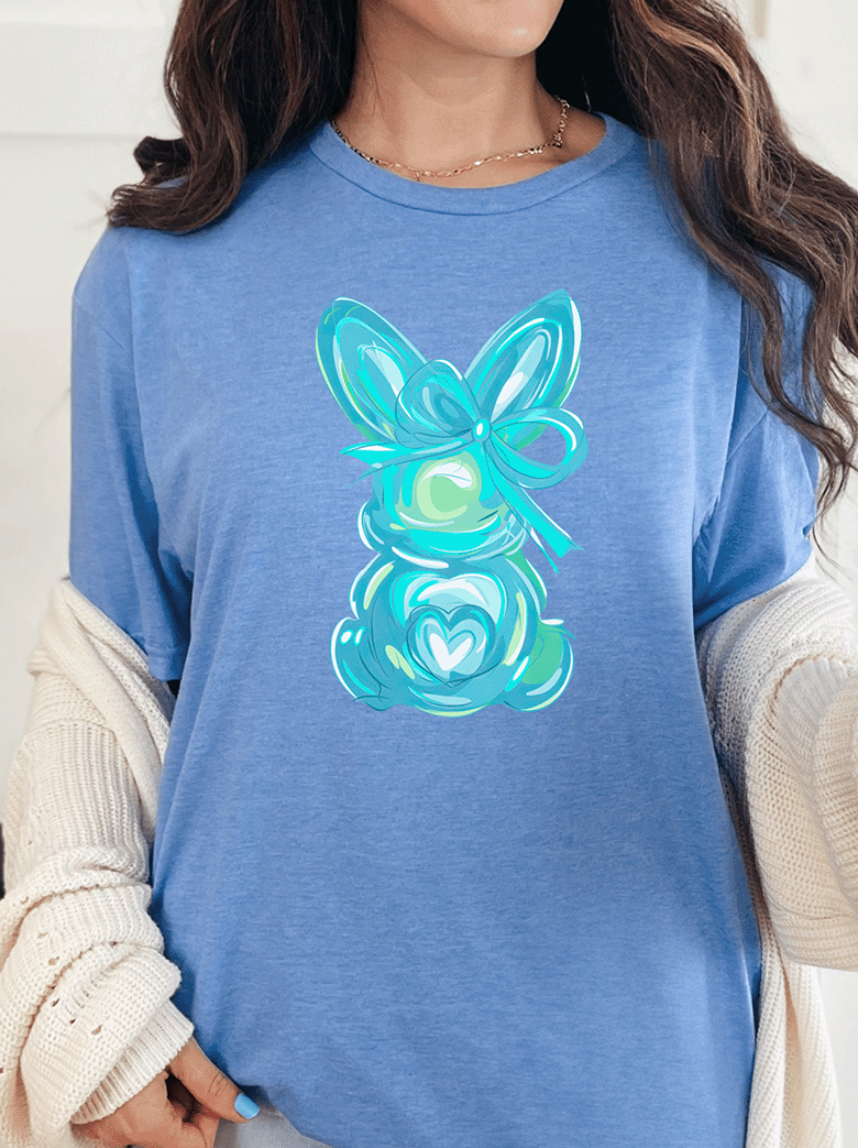 T-Shirt Heather Royal / S Brushstroke Easter Bunny Coquette Teal Tee