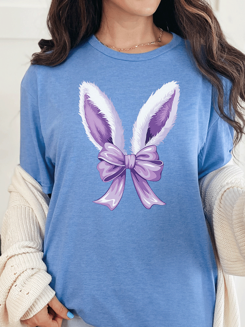 T-Shirt Heather Royal / S Bunny Ears And Bow Tee