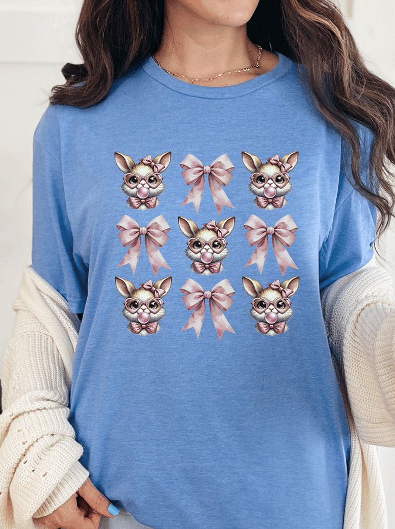 T-Shirt Heather Royal / S Coquette Easter Pattern Bow and Bubble Gum Tee