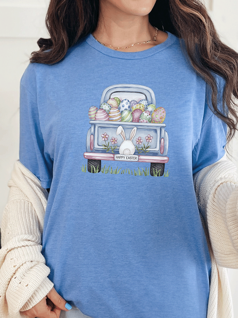 T-Shirt Heather Royal / S Happy Easter Back Of Truck Watercolor Tee