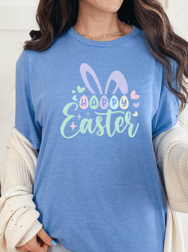 T-Shirt Heather Royal / S Happy Easter Bunny Ears and Eggs Tee
