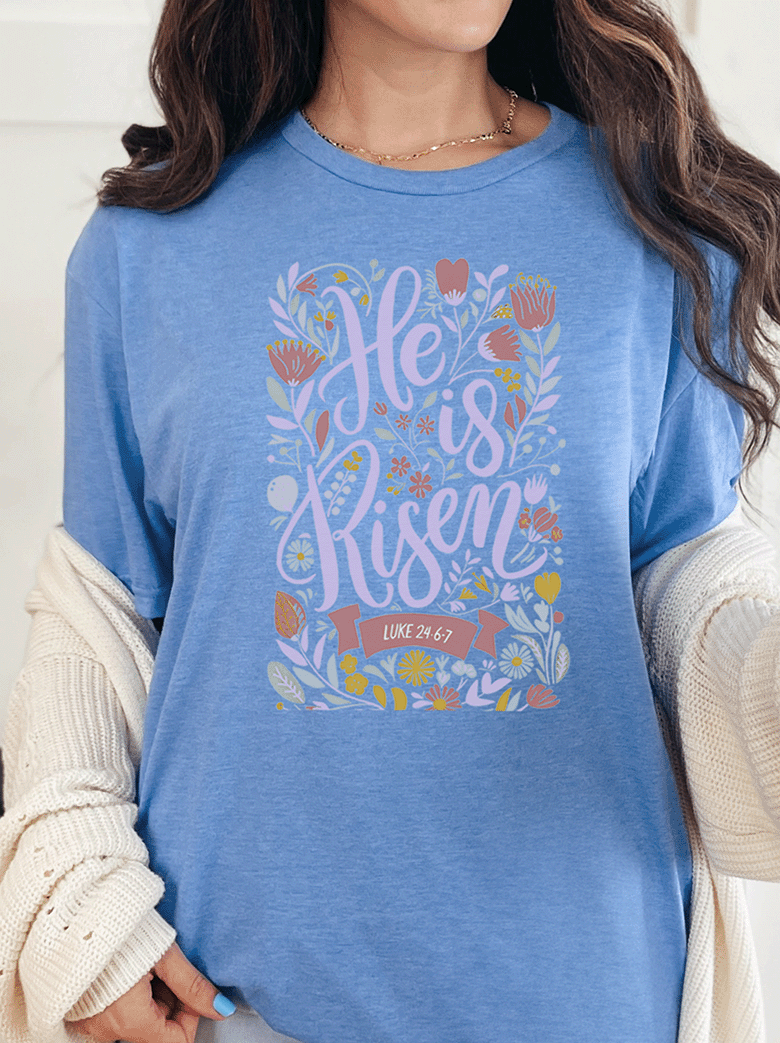 T-Shirt Heather Royal / S He is Risen Flowers Tee