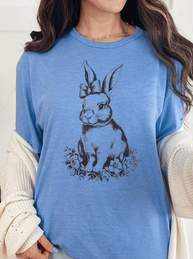 T-Shirt Heather Royal / S Monochrome Easter Bunny With Bow Tee