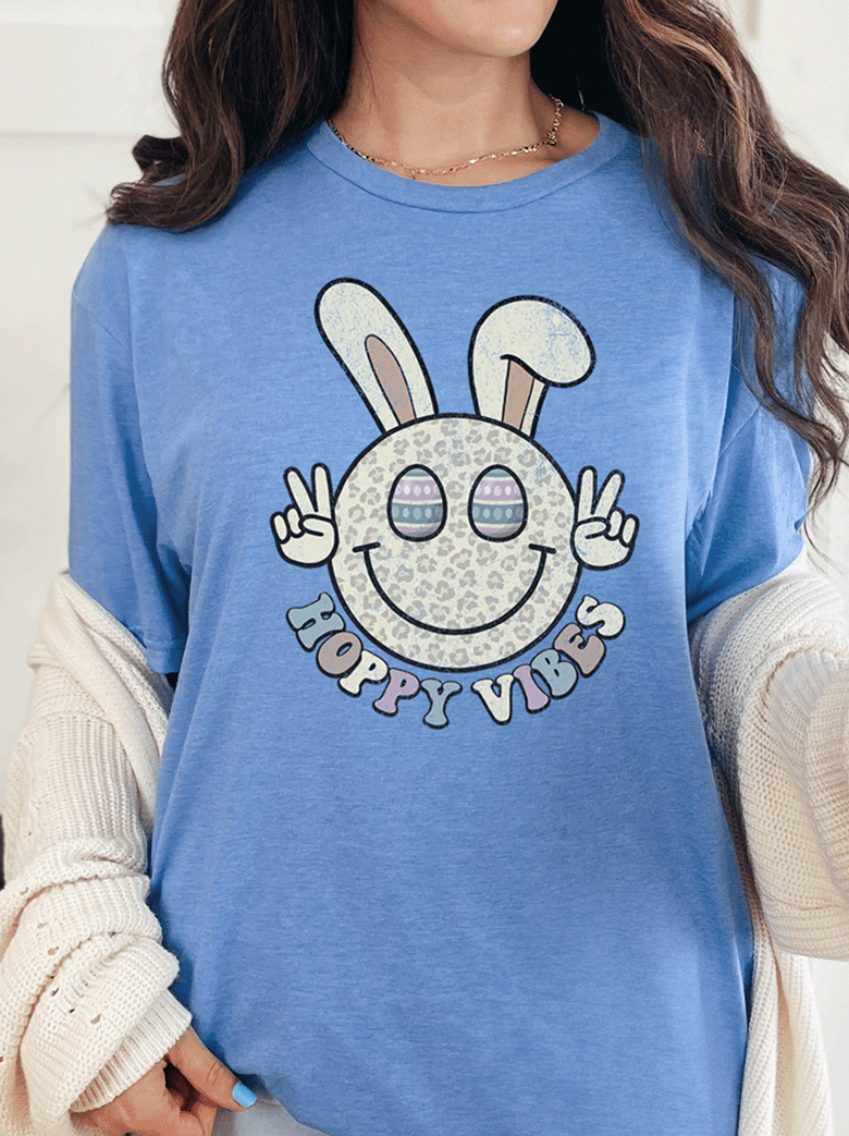 T-Shirt Heather Royal / S Retro Distressed Hoppy Vibes Tee