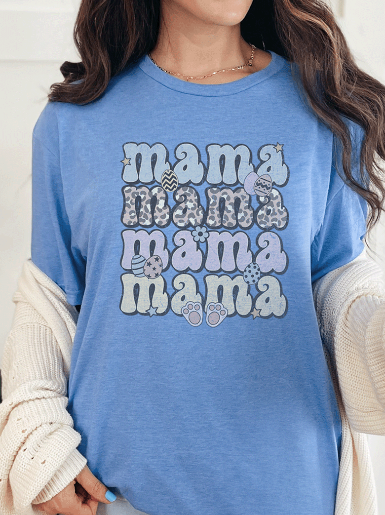 T-Shirt Heather Royal / S Retro Distressed Mama Repeated Tee