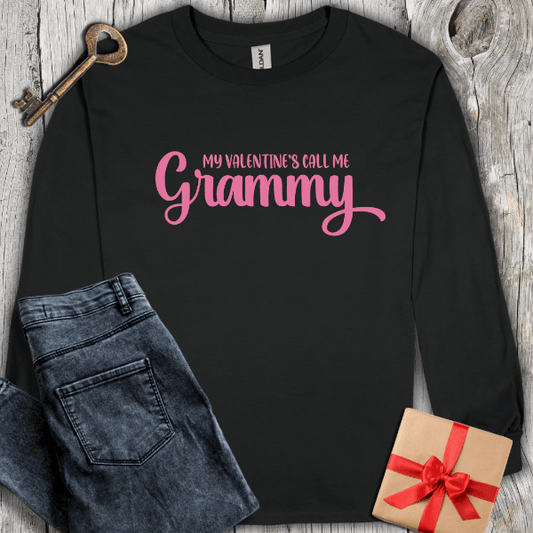 Long-sleeve Black / S My Valentines Call Me Grammy Long Sleeve Tee